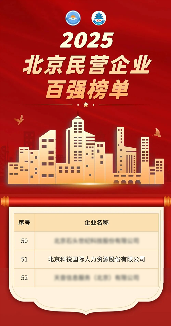 人力资源公司领航国际荣登北京市工商联发布的2025北京民营企业百强榜单